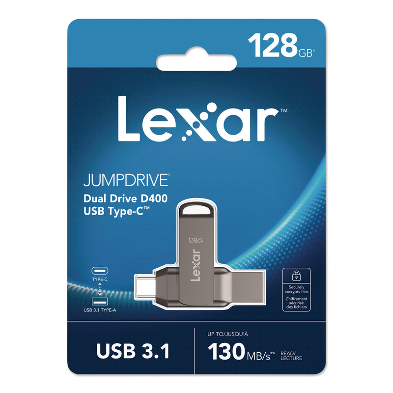 Lexar JumpDrive D400 USB 3.1 Flash Drive, 128 GB, Titanium (LXRLJDD400128GB) Each