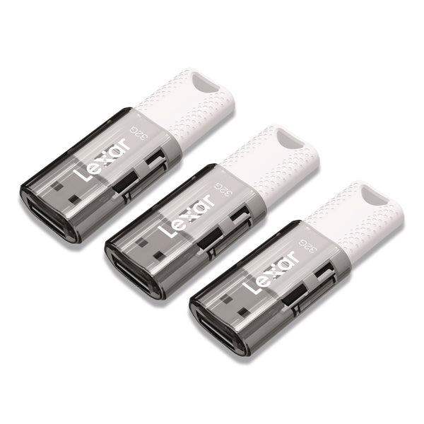 Lexar JumpDrive S60 USB 2.0 Flash Drive, 32 GB, Gray/White, 3/Pack (LXRLJDS6032GB3N) Pack of 3