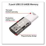 Lexar JumpDrive S60 USB 2.0 Flash Drive, 64 GB, Gray/White, 3/Pack (LXRLJDS6064GB3N) Pack of 3