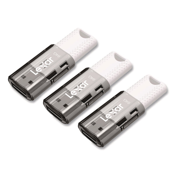 Lexar JumpDrive S60 USB 2.0 Flash Drive, 64 GB, Gray/White, 3/Pack (LXRLJDS6064GB3N) Pack of 3