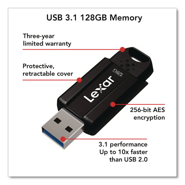 Lexar S803.1 USB Flash Drive, 128 GB, Black (LXRLJDS80128BNB) Each