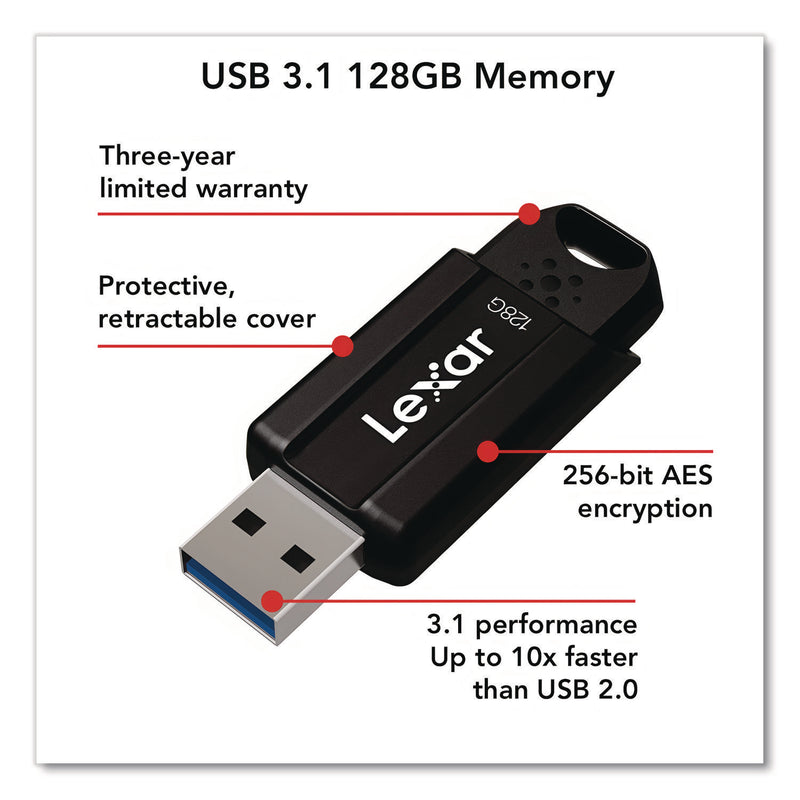 Lexar S803.1 USB Flash Drive, 128 GB, Black (LXRLJDS80128BNB) Each