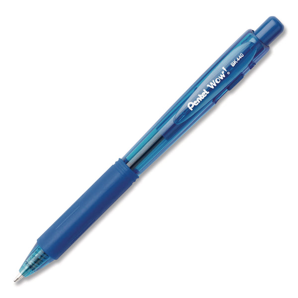 WOW! Ballpoint Pen, Retractable, Medium 0.7 mm, Blue Ink, Translucent Blue/Blue Barrel, 18/Pack (PENBK440BP18CPK) Pack of 18