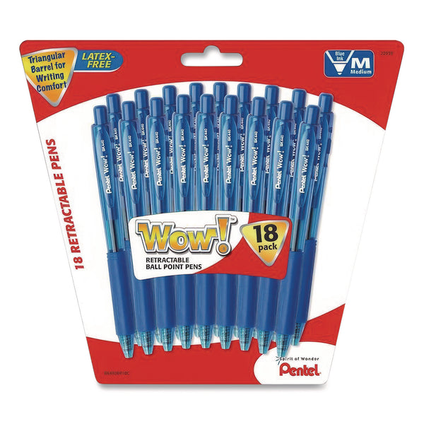 WOW! Ballpoint Pen, Retractable, Medium 0.7 mm, Blue Ink, Translucent Blue/Blue Barrel, 18/Pack (PENBK440BP18CPK) Pack of 18