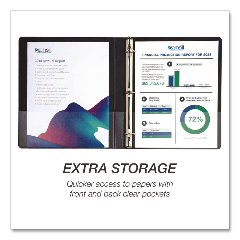 Durable D-Ring View Binders, 3 Rings, 0.5" Capacity, 11.5" x 8.5", Black, 4/Pack (SAMMP46410) Pack of 4