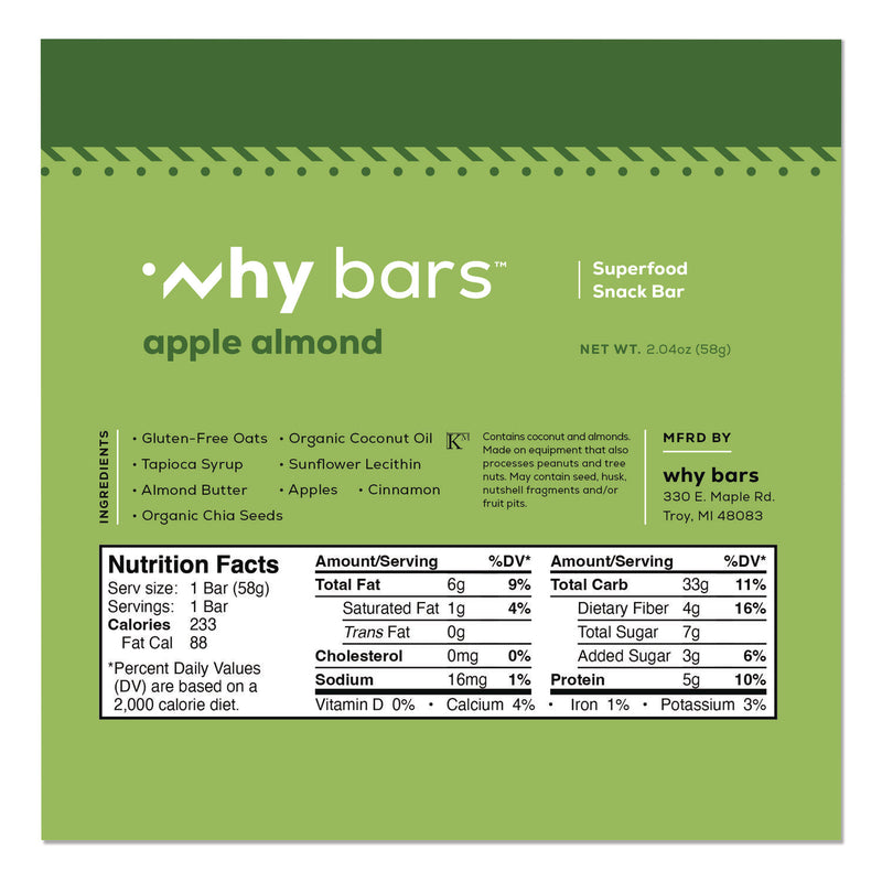 Superfood Snack Bar, Apple Almond, 2.04 oz Bar, 12/Box (WHYWHY16208) Box of 12