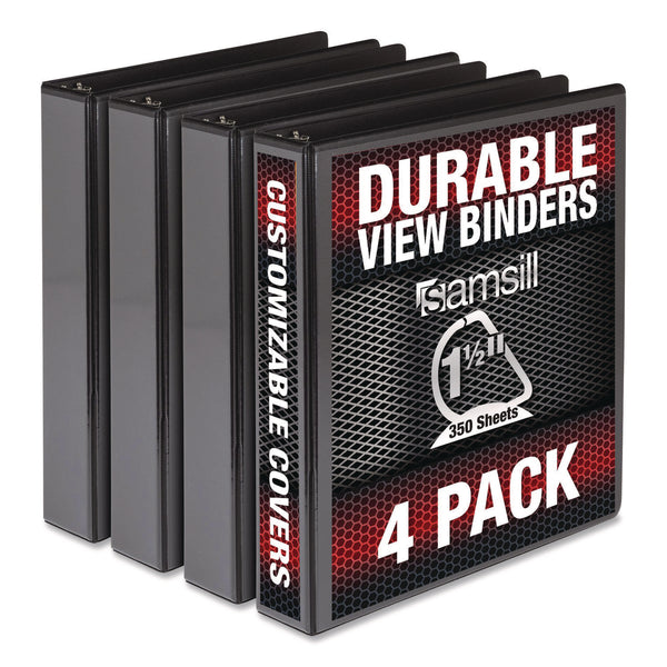 Durable D-Ring View Binders, 3 Rings, 1.5" Capacity, 11.5" x 8.5", Black, 4/Pack (SAMMP46450) Pack of 4