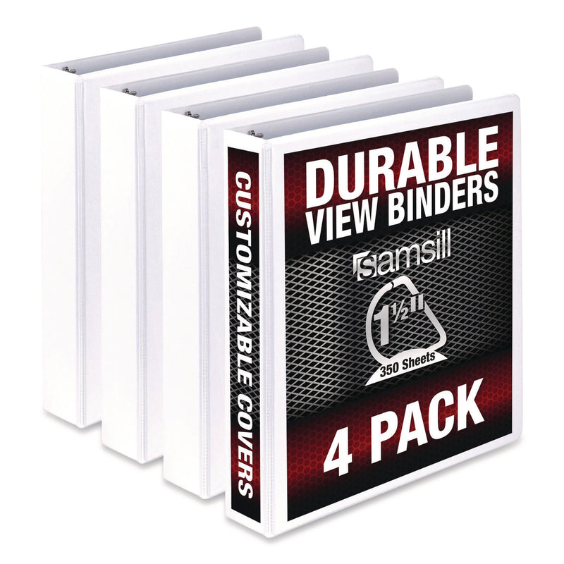 Durable D-Ring View Binders, 3 Rings, 1.5" Capacity, 11.5" x 8.5", White, 4/Pack (SAMMP46457) Pack of 4