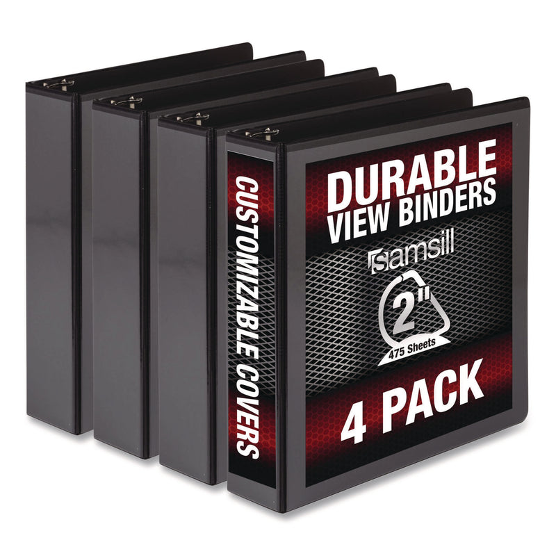 Durable D-Ring View Binders, 3 Rings, 2" Capacity, 11.5" x 8.5", Black, 4/Pack (SAMMP46460) Pack of 4