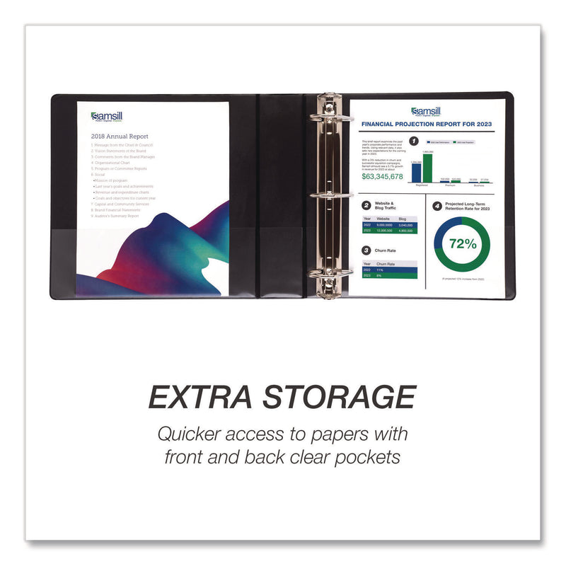 Durable D-Ring View Binders, 3 Rings, 2" Capacity, 11.5" x 8.5", Black, 4/Pack (SAMMP46460) Pack of 4