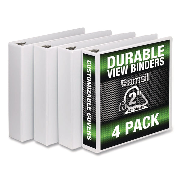 Durable D-Ring View Binders, 3 Rings, 2" Capacity, 11.5" x 8.5", White, 4/Pack (SAMS66467) Pack of 4