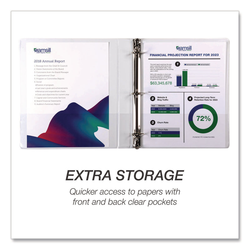 Durable D-Ring View Binders, 3 Rings, 1" Capacity, 11.5" x 8.5", White, 4/Pack (SAMMP46437) Pack of 4