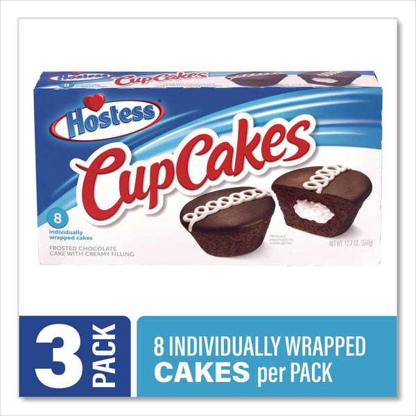 Hostess® CupCakes, Chocolate, 1.59 oz Individually Wrapped, 8/Pack, 3 Packs/Carton (GRR60004133) Case of 24