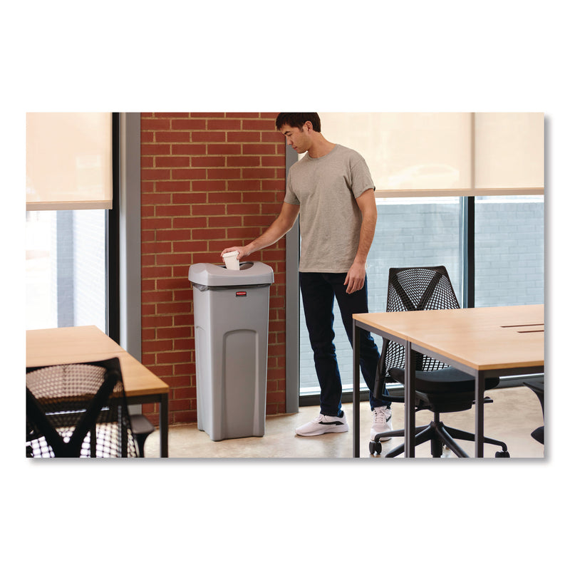 Universal Square Trash Can with Swing Lid, 23 gal, Plastic, Gray (RCP2143862) Each