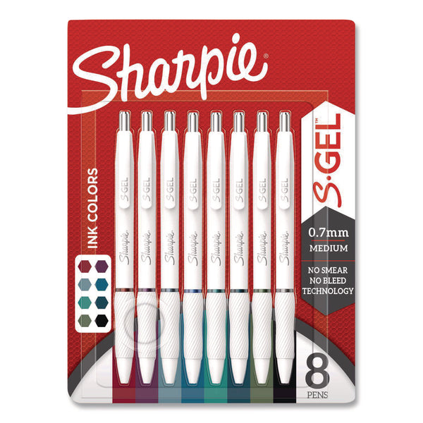 Sharpie® S-Gel Fashion Barrel Gel Pen, Retractable, Medium 0.7 mm, Assorted Ink, White Barrel, 8/Pack (SAN2208551) Pack of 8