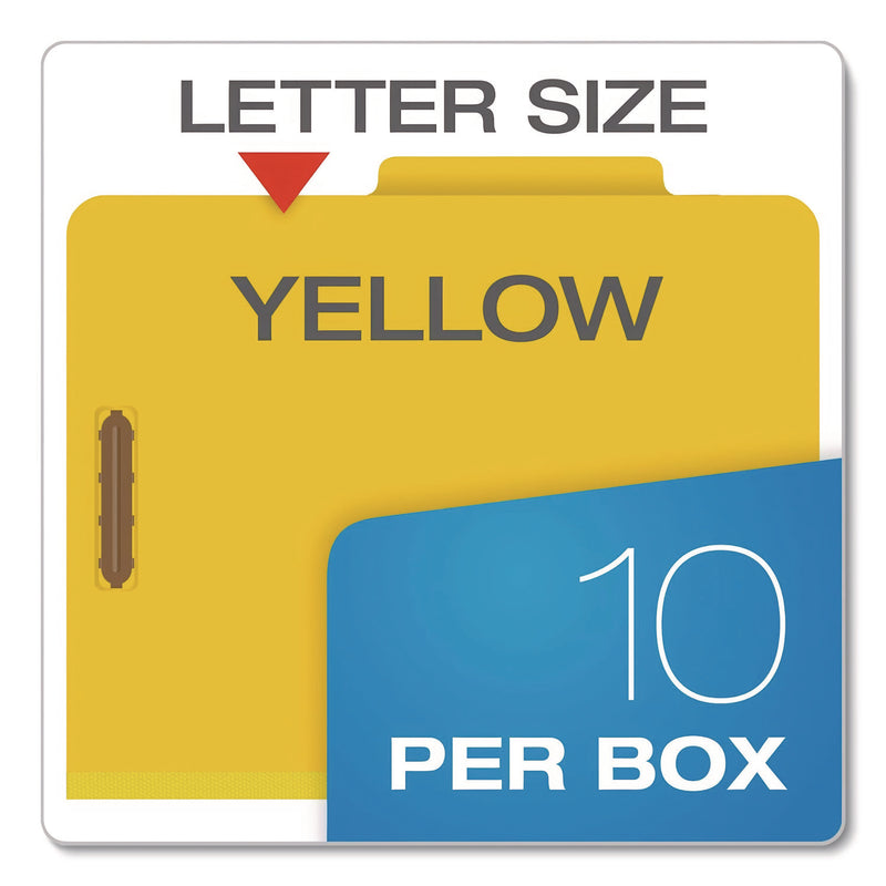 Pendaflex Reinforced Pressboard Classification Folders, 1.75" Expansion, 1 Divider, 4 Fasteners, Letter Size, Yellow Exterior, 10/Box (PFX23734) Box of 10