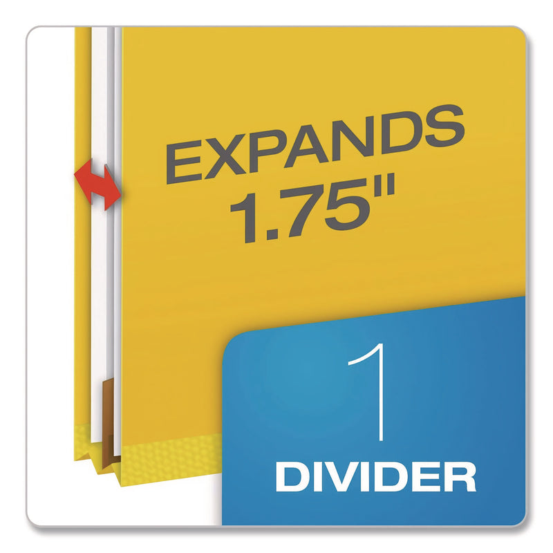 Pendaflex Reinforced Pressboard Classification Folders, 1.75" Expansion, 1 Divider, 4 Fasteners, Letter Size, Yellow Exterior, 10/Box (PFX23734) Box of 10