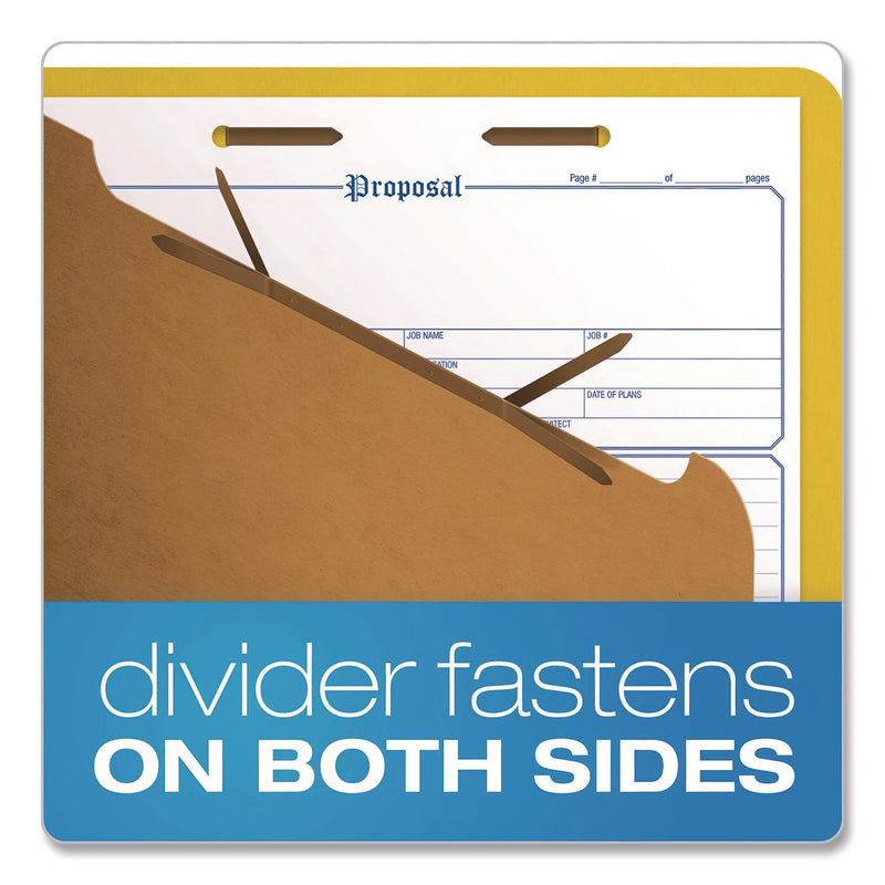 Pendaflex Reinforced Pressboard Classification Folders, 1.75" Expansion, 1 Divider, 4 Fasteners, Letter Size, Yellow Exterior, 10/Box (PFX23734) Box of 10