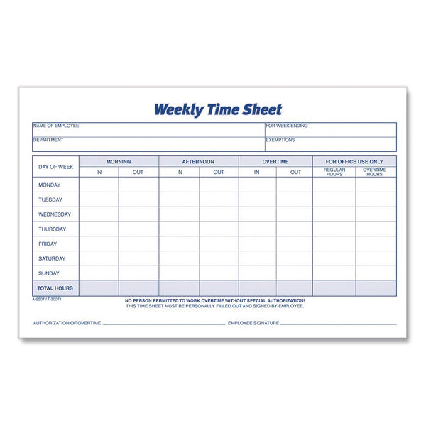 Adams Business Forms Weekly Time Sheets, Two-Part Carbonless, 8.5 x 5.5, 100 Forms Total (ABFNC9507) Pack of 100
