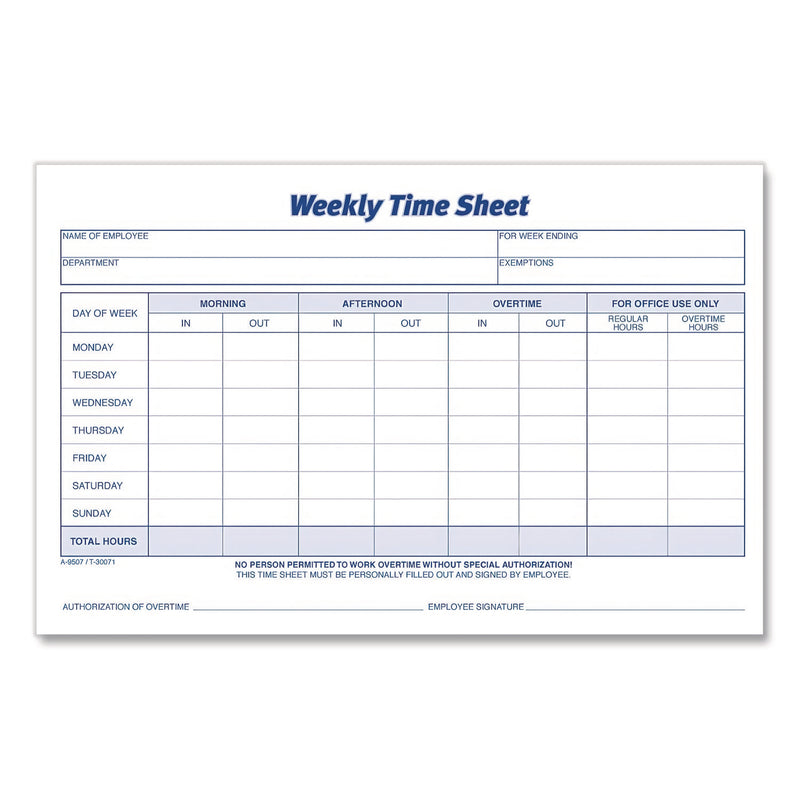 Adams Business Forms Weekly Time Sheets, Two-Part Carbonless, 8.5 x 5.5, 100 Forms Total (ABFNC9507) Pack of 100