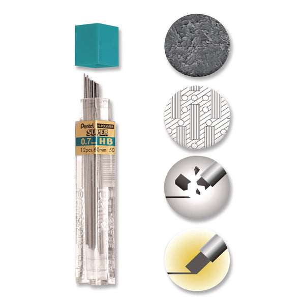 Pentel® Pentel Super Hi-Polymer Lead Refill, 0.7 mm, HB, Black, 12 Leads/Tube, 3 Tubes/Pack (PENL50BP3HBK6PK) 3 Tubes/Pack
