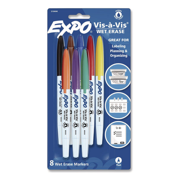 Expo® Vis-à-Vis Wet Erase Marker, Fine Bullet Tip, Assorted Colors, 8/Pack (SAN2134345A) Pack of 8