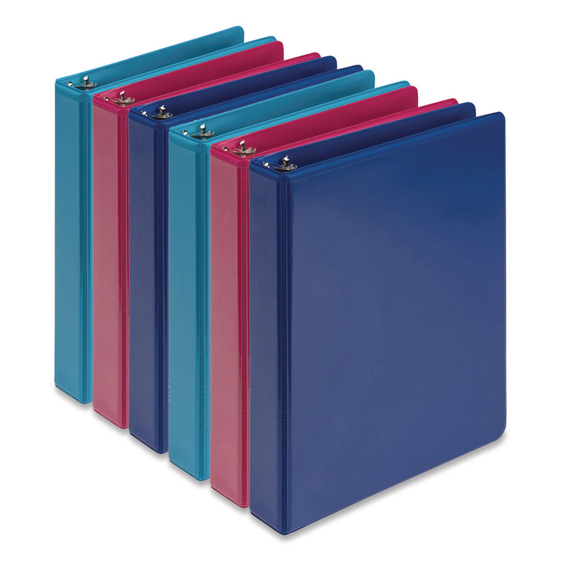 Economy Round Ring View Binders, 3 Rings, 1" Capacity, 8.5 x 5.5, Assorted, 6/Carton (SAMMP28609) Case of 6