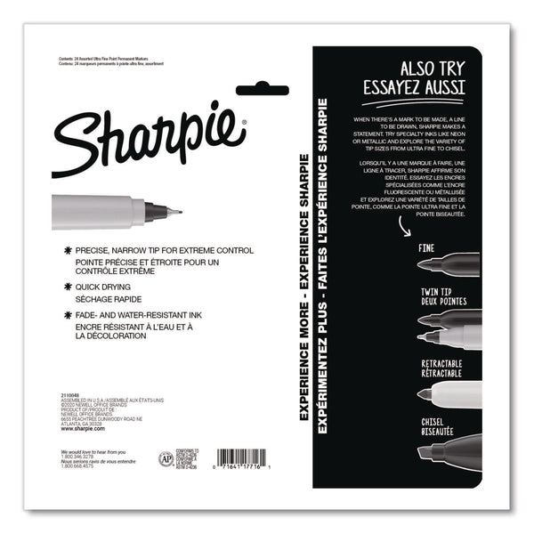 Sharpie® Ultra Fine Tip Permanent Marker, Ultra Fine Needle Tip, Assorted Colors, 24/Pack (SAN2105407) Each