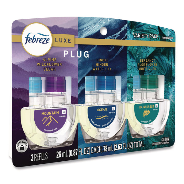 Febreze PLUG Air Freshener Refills, Mountain/Ocean/Rainforest, 2.63 oz, 3/Pack, 6 Packs/Carton (PGC16249) Case of 6