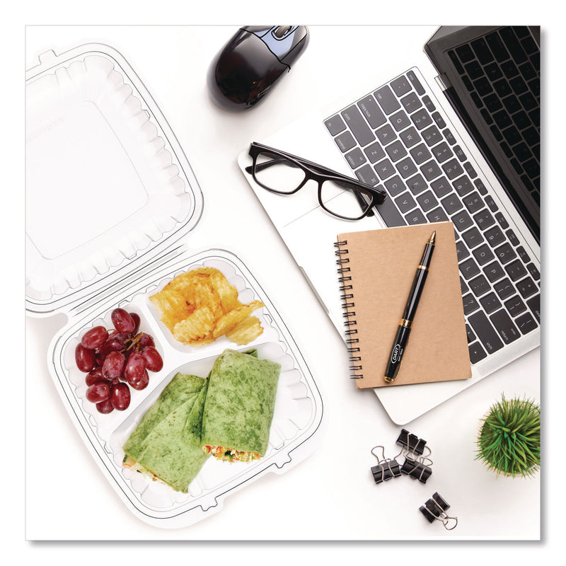 Microwaveable Hinged Containers, 3 Compartments, 9 x 8.75 x 3, Clear, Plastic,150/Carton (DCC90PPHT3) Case of 150