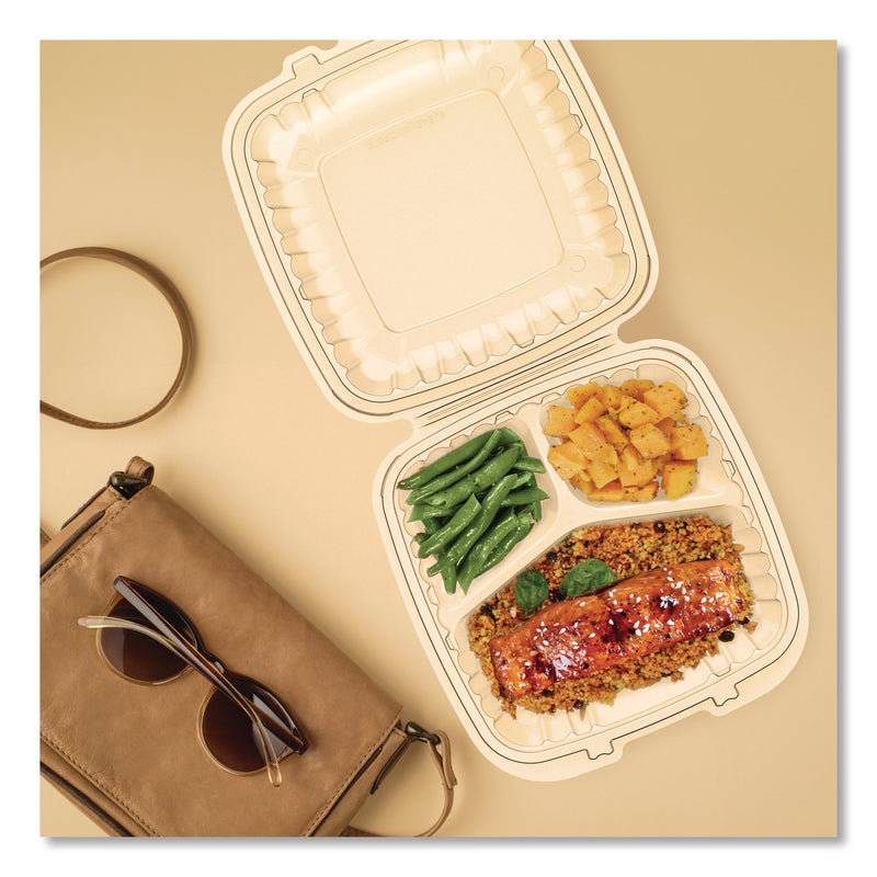 Microwaveable Hinged Containers, 3 Compartments, 9 x 8.75 x 3, Clear, Plastic,150/Carton (DCC90PPHT3) Case of 150