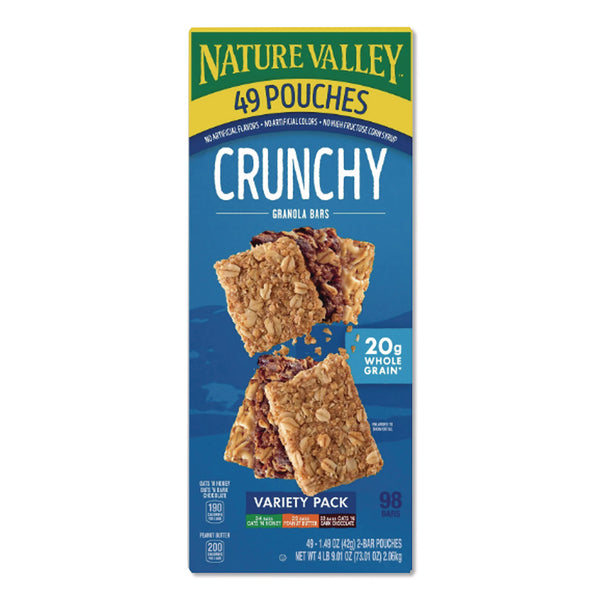 Nature Valley Granola Bars, Assorted Crunchy Bars, 1.5 oz Pouch, 2 Bars/Pouch, 49 Packs/Box (NVLGEM44136) Each