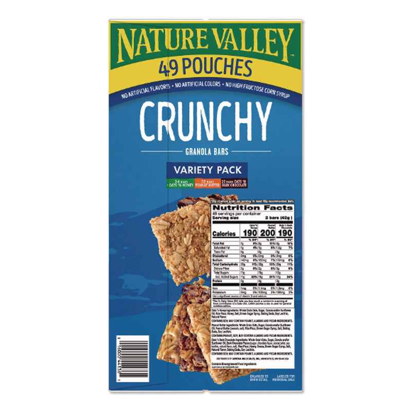 Nature Valley Granola Bars, Assorted Crunchy Bars, 1.5 oz Pouch, 2 Bars/Pouch, 49 Packs/Box (NVLGEM44136) Each