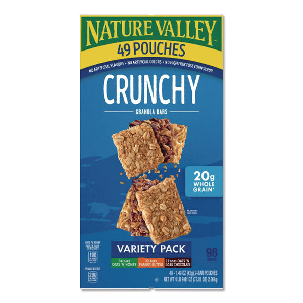 Nature Valley Granola Bars, Assorted Crunchy Bars, 1.5 oz Pouch, 2 Bars/Pouch, 49 Packs/Box (NVLGEM44136) Each