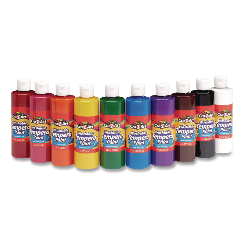 Washable Tempera Paint, 10 Assorted Colors, 8 oz Bottle, 10/Pack (CZA01610) Pack of 10