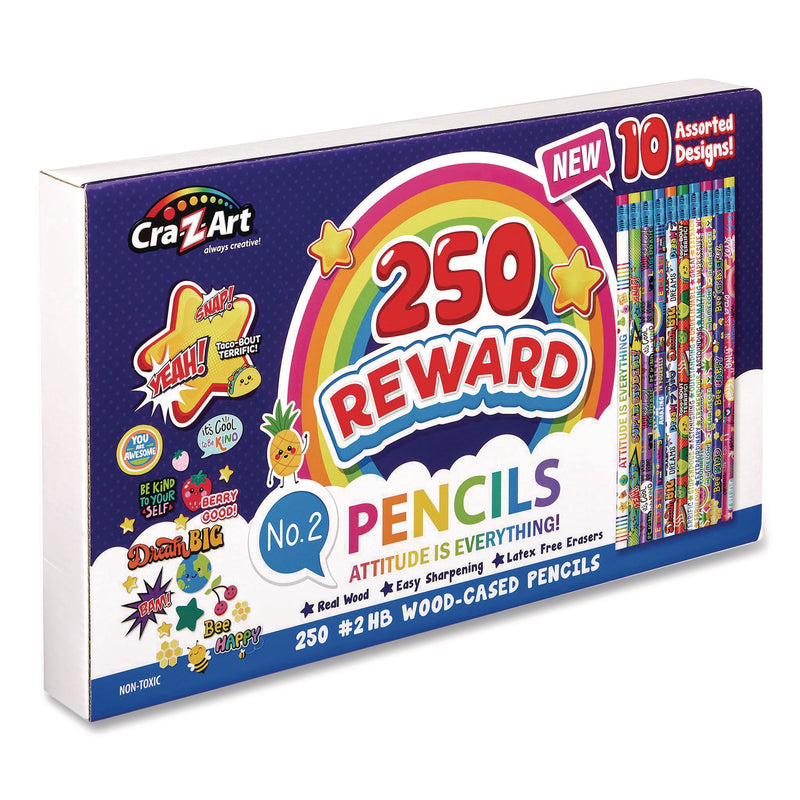 Pencils Motivational Classpack, #2 Black Lead, Assorted Barrels, 10 Designs, 250 Pencils/Set (CZA740171) Each
