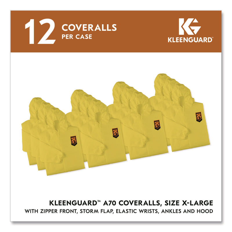 KleenGuard™ A70 Chemical Spray Protection Coveralls, Elastic Wrists, Ankles, Hood, XL, Yellow, 12/Carton (KCC09814) Case of 12