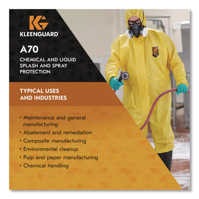 KleenGuard™ A70 Chemical Spray Protection Coveralls, Elastic Wrists, Ankles, Hood, XL, Yellow, 12/Carton (KCC09814) Case of 12