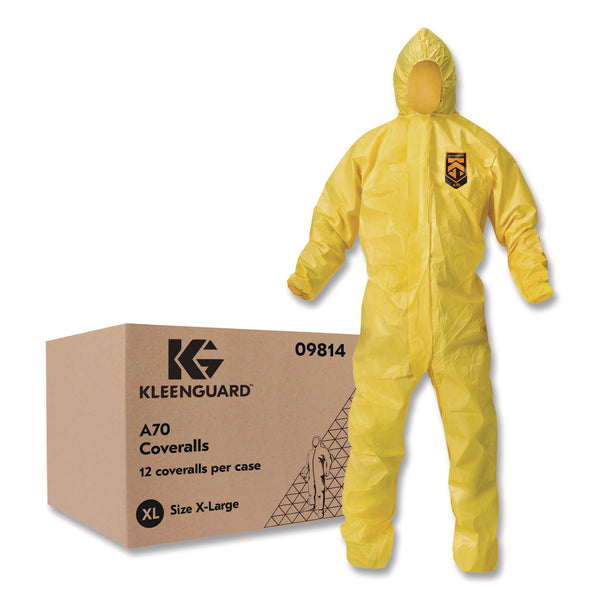 KleenGuard™ A70 Chemical Spray Protection Coveralls, Elastic Wrists, Ankles, Hood, XL, Yellow, 12/Carton (KCC09814) Case of 12