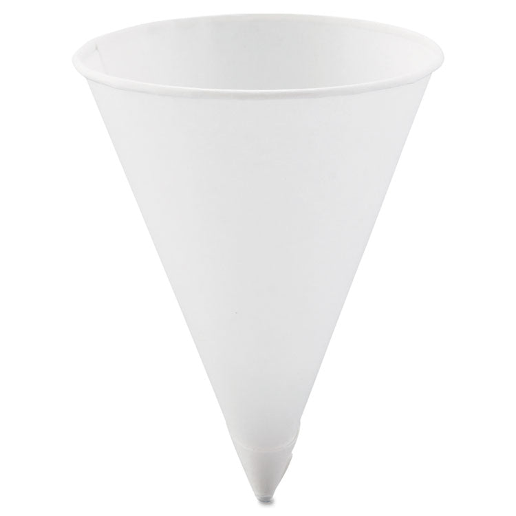SOLO® Cone Water Cups, Cold, Paper, 4.25 oz, Rolled Rim, White, 200/Bag, 25 Bags/Carton (SCC42R2050)