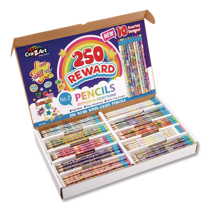 Pencils Motivational Classpack, #2 Black Lead, Assorted Barrels, 10 Designs, 250 Pencils/Set (CZA740171) Each