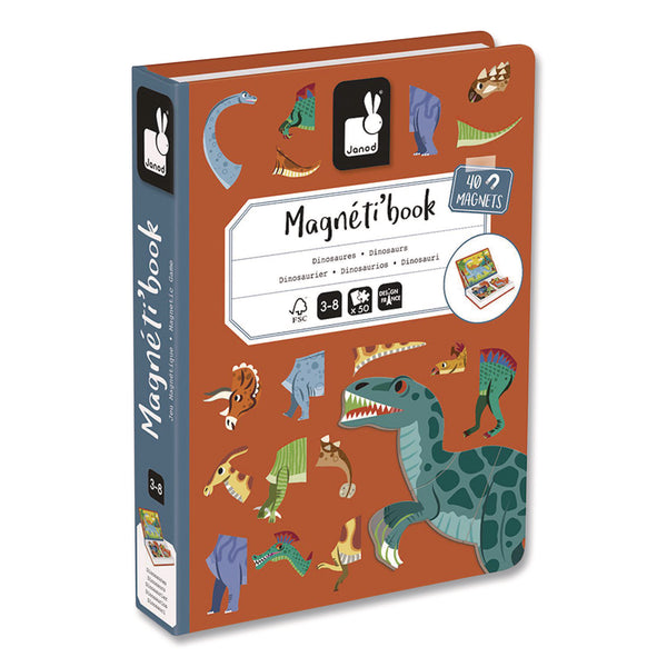 Janod® Magneti'books, Dinosaurs, 50 Pieces (10 Cards, 40 Magnetic Shapes), Ages 3 to 8 Years (JUYJ02590) Each