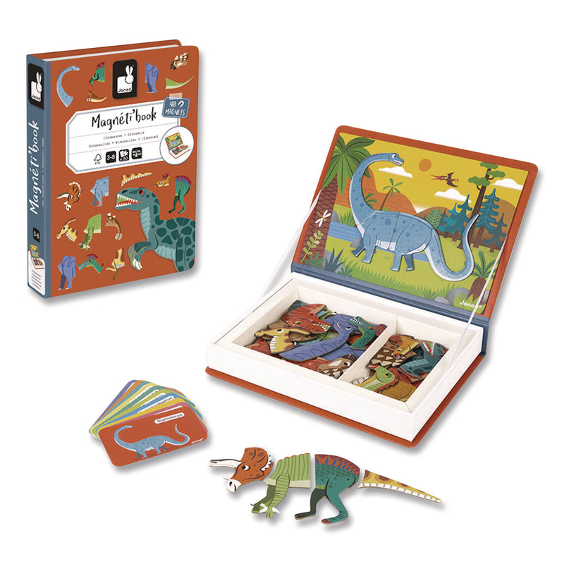 Janod® Magneti'books, Dinosaurs, 50 Pieces (10 Cards, 40 Magnetic Shapes), Ages 3 to 8 Years (JUYJ02590) Each