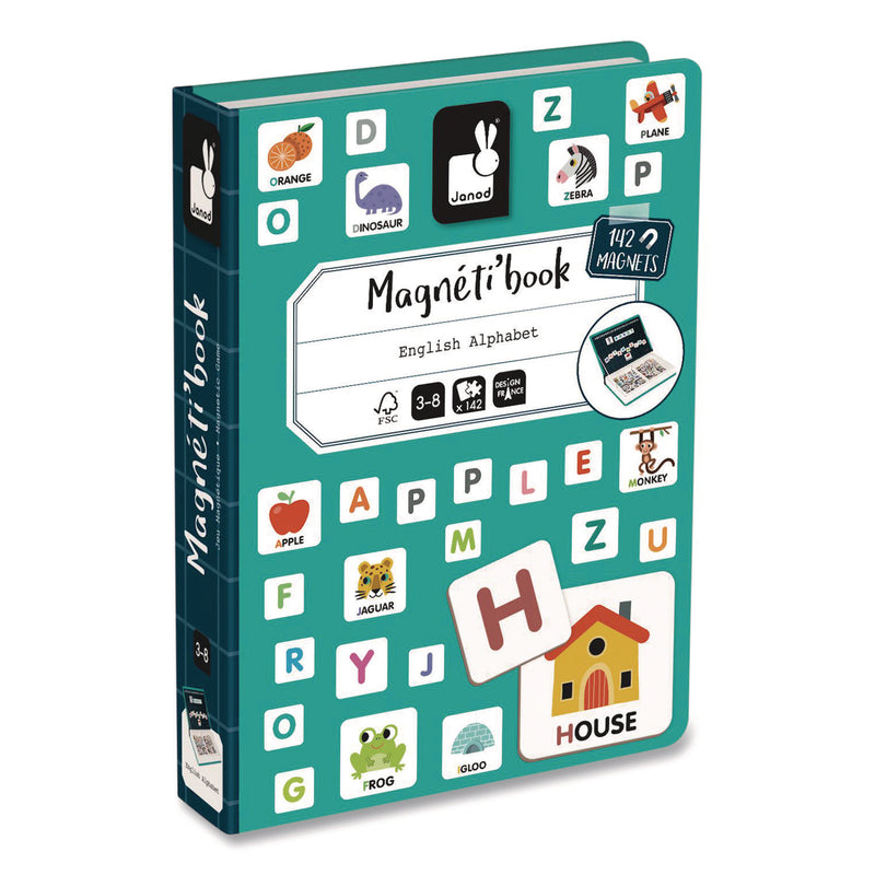 Janod® Magneti'books, Alphabet, 142 Pieces (26 Cards, 116 Magnetic Shapes), Ages 3 to 8 (JUYJ02712) Each