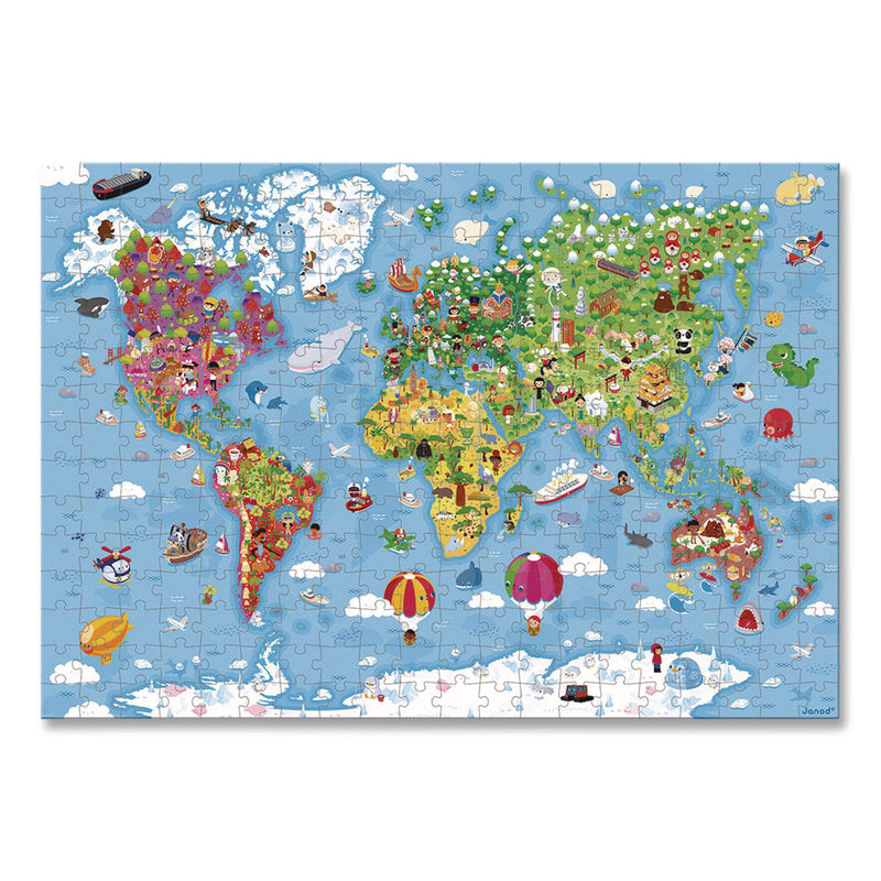 Janod® Cardboard Puzzle, Giant World Map Suitcase Puzzle, 300 Pieces, Ages 7 Years and Up (JUYJ02656) Each