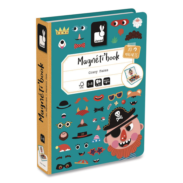 Janod® Magneti'books, Boy's Crazy Faces, 40 Pieces (10 Cards, 30 Magnetic Shapes), Ages 3 to 8 (JUYJ02716) Each