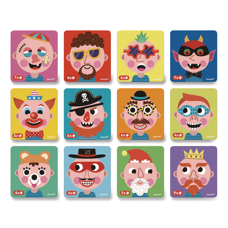 Janod® Magneti'books, Boy's Crazy Faces, 40 Pieces (10 Cards, 30 Magnetic Shapes), Ages 3 to 8 (JUYJ02716) Each