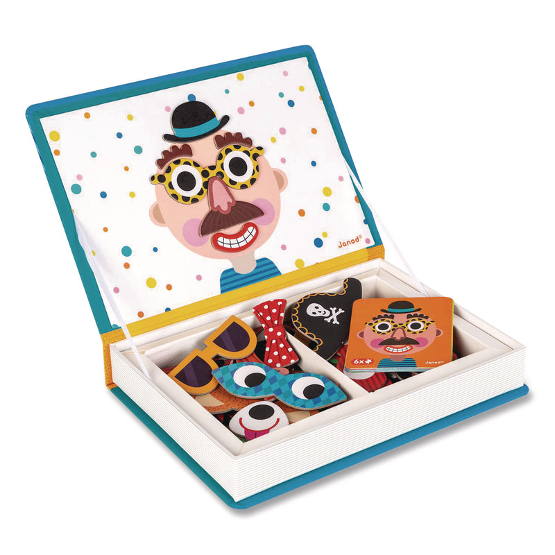 Janod® Magneti'books, Boy's Crazy Faces, 40 Pieces (10 Cards, 30 Magnetic Shapes), Ages 3 to 8 (JUYJ02716) Each