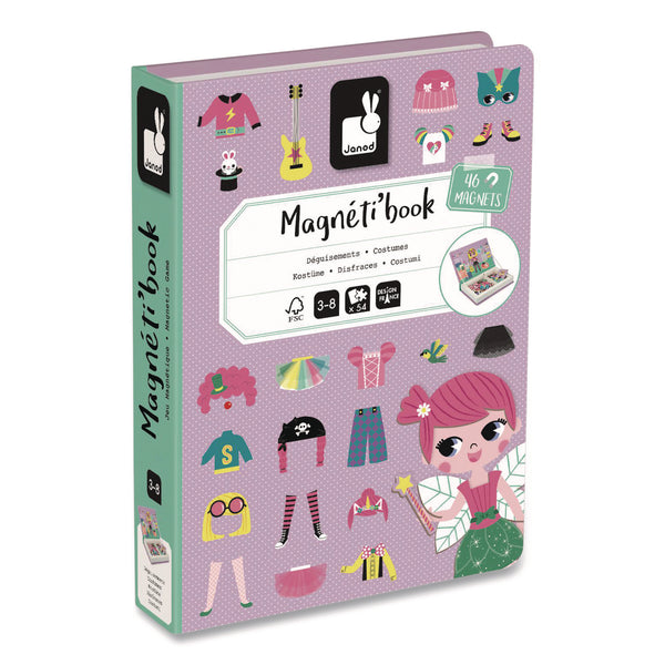 Janod® Magneti'books, Girl's Costumes, 54 Pieces (8 Cards, 46 Magnetic Shapes), Ages 3 to 8 (JUYJ02718) Each