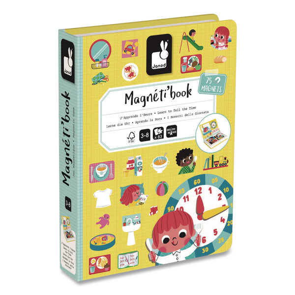 Janod® Magneti'books, Learn to Tell the Time, 91 Pieces (16 Cards, 75 Magnetic Shapes), Ages 3 to 8 (JUYJ02724) Each